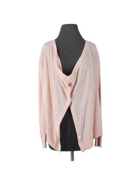 Garnet Hill Cardigan Sweater Sz XS Pink Peach Loose Neck Line Boho 100% Linen